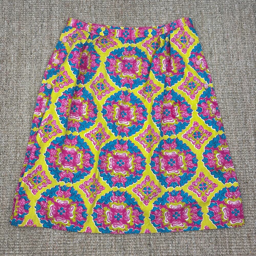 🌸 Vintage Design Thai Bangkok Hand Tailored Skirt | 14 | Pink Yellow Turquoise